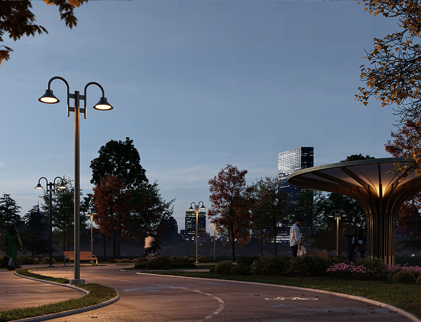 Ellington luminaires from Luminis illuminate street 