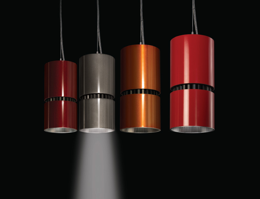 Close up of 4 Aramis fixtures with custom colors