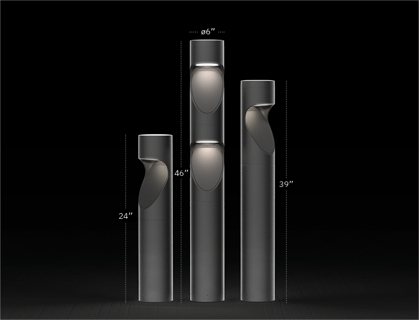 3 Inline bollards showing the different heights available