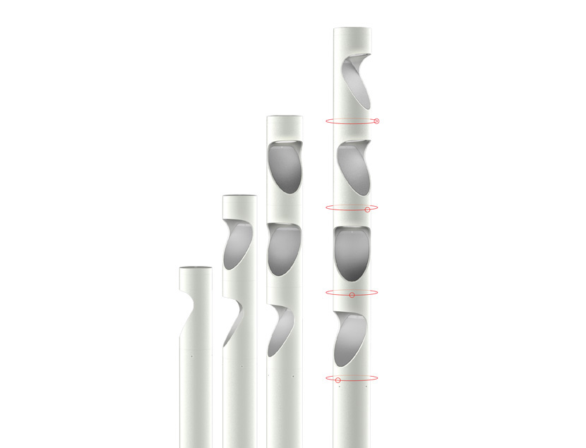 4 Inline columns depicting how the light modules rotate