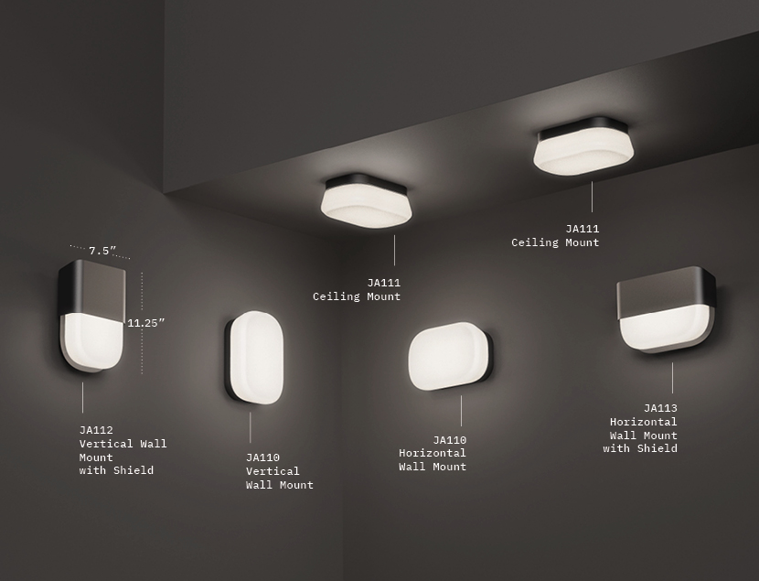 Jaki fixtures depicted with different mounting options