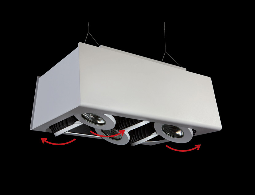 Close up of Multilux fixture showing the adjustability of each light module