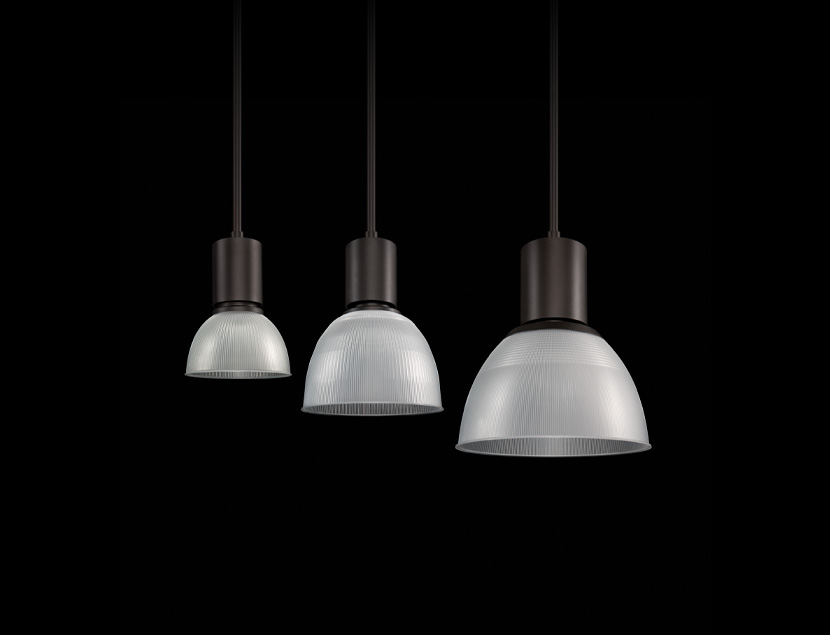 Close up of 3 Prisma fixtures showing different diameters available